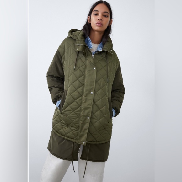 NWT Luxe Minimalist Timeless Zara Water Resistant Hooded Quilted Coat - Picture 8 of 17
